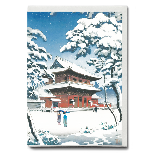 Zojo-ji Temple in Snow By Koitsu Tsuchiya - Greeting Card
