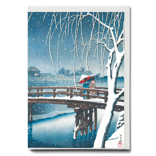 Evening Snow, Edo River By Kawase Hasui - Greeting Card