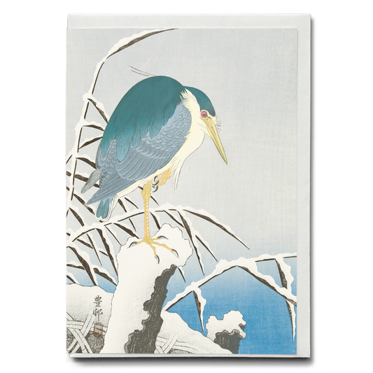 Heron in snow By Ohara Koson - Greeting Card