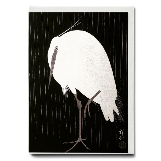 Egret in the rain By Ohara Koson - Greeting Card