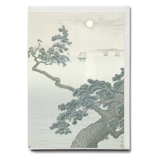 Full Moon at Akashi Beach By Tsuchiya Koitsu - Greeting Card