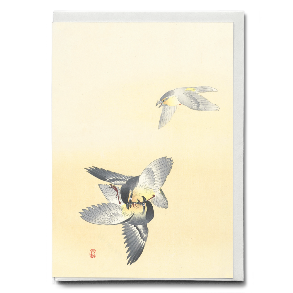 Two fighting birds By Ohara Koson - Greeting Card
