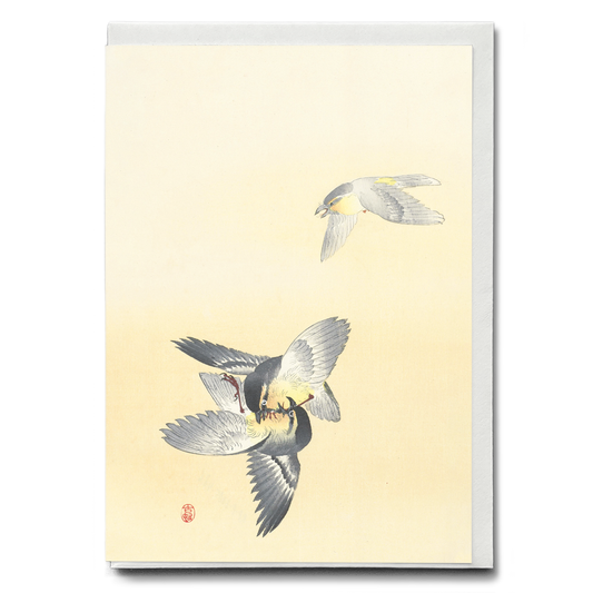 Two fighting birds By Ohara Koson - Greeting Card