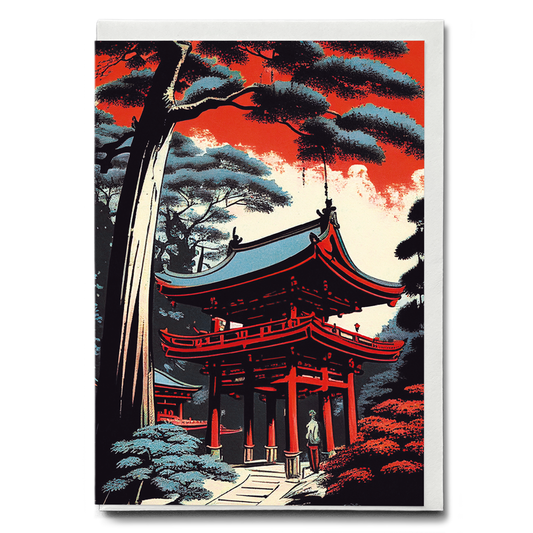 A Red shrine at dusk - Greeting Card