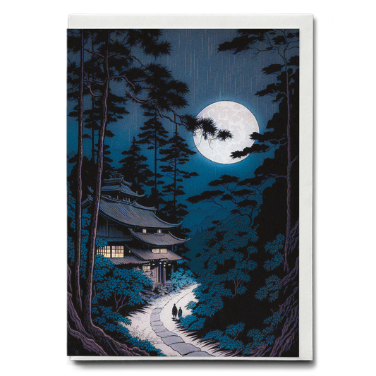 Japanese house in the night - Greeting Card