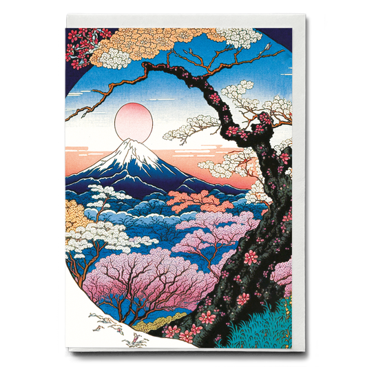 Colorful trees with mount fuji - Greeting Card