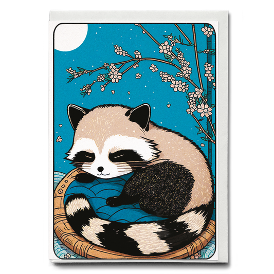 little sleeping baby racoon - Greeting Card