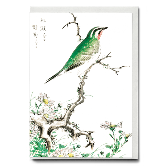 Ruby Throat and Wild Camomile By Numata Kashu - Greeting Card