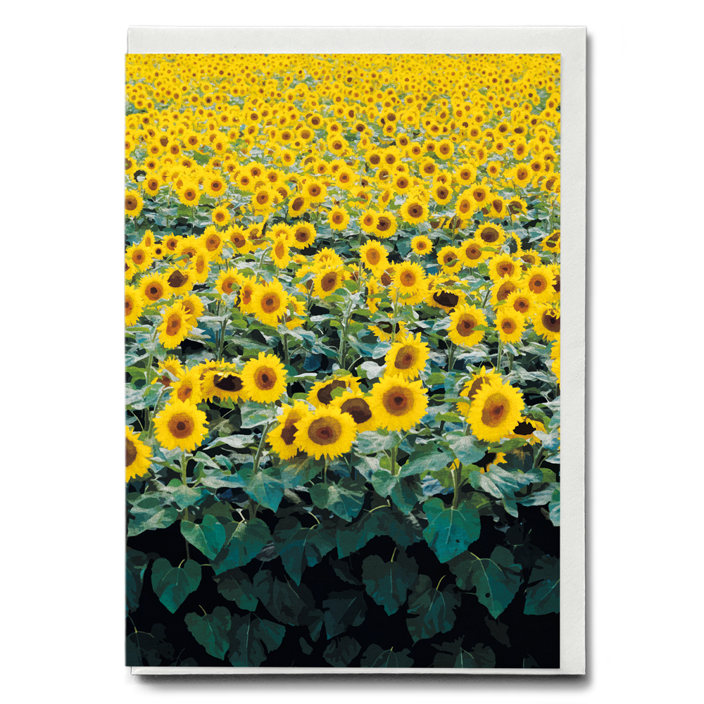 Sunflower Field Japanese Woodblock - Greeting Card