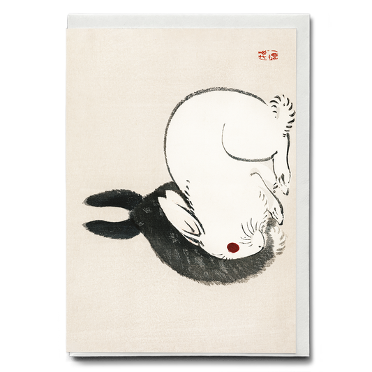 Black and white rabbits by Kōno Bairei - Greeting Card