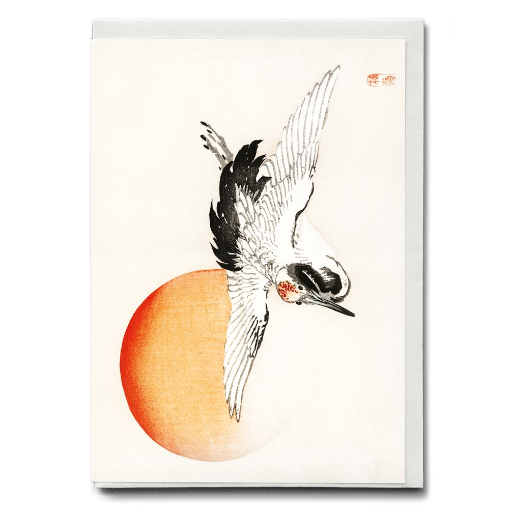 Flying crane by Kōno Bairei - Greeting Card