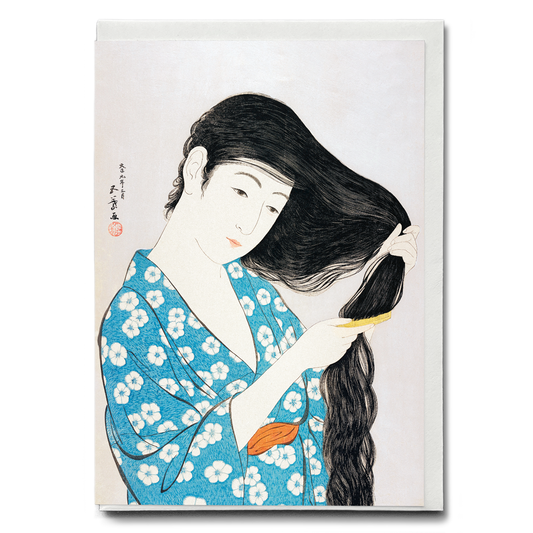 Woman Combing Her Hair by Goyō Hashiguchi - Greeting Card