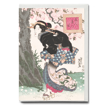 Japanese woman and cherry blossom III by Keisai Eisen - Greeting Card