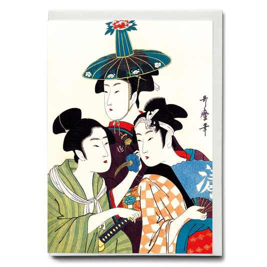Three Young Men or Women by Utamaro Kitagawa - Greeting Card