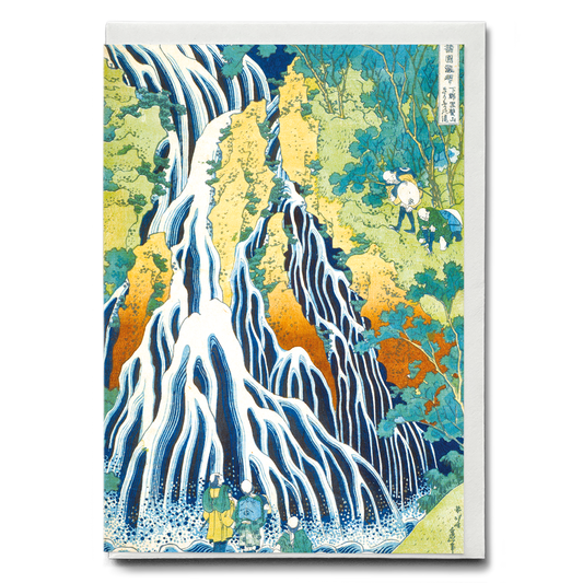 Pilgrims at Kirifuri Waterfall on Mount Kurokami in Shimotsuke Province - Greeting Card