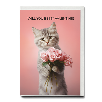 will you be my valentine? (Cat) - Greeting Card
