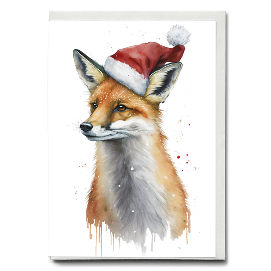 fox wearing a christmas hat - Greeting Card