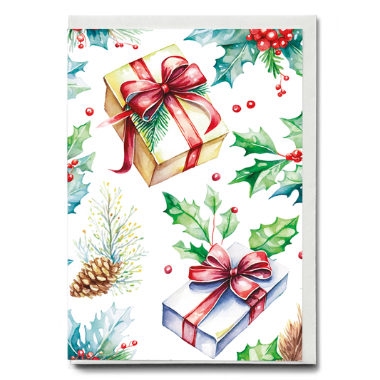 Christmas gifts and holly's - Greeting Card