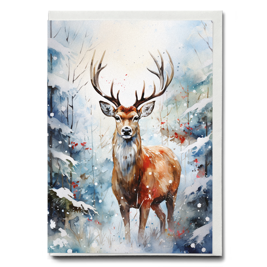 Deer in a snowy forest - Greeting Card