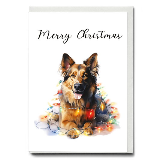 Golden retriever wearing antlers - Greeting Card