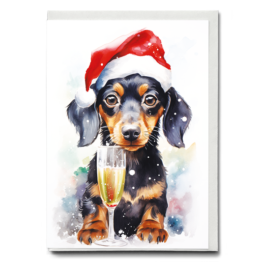 Dachshund with a glass of champagne - Greeting Card
