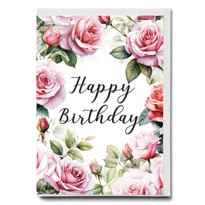 Happy birthday Pink Roses - Greeting Card