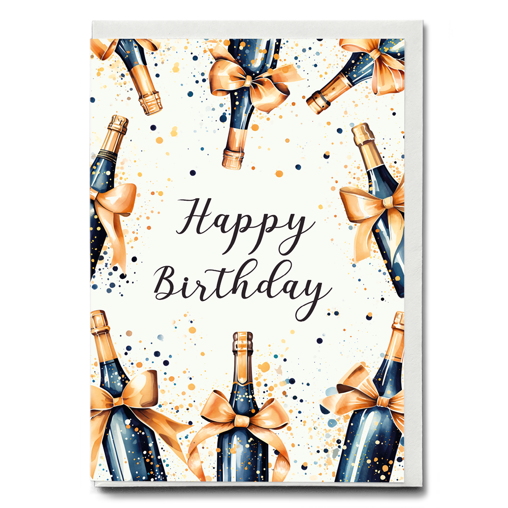 Happy Birthday Champagne bottles - Greeting Card