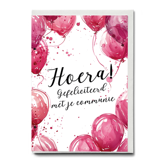 Hoera! Je communie (Pink) - Greeting Card