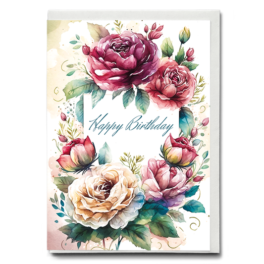 Happy Birthday Pink Roses - Wenskaart