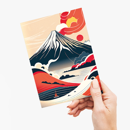 Mount fuji and red sun - Greeting Card