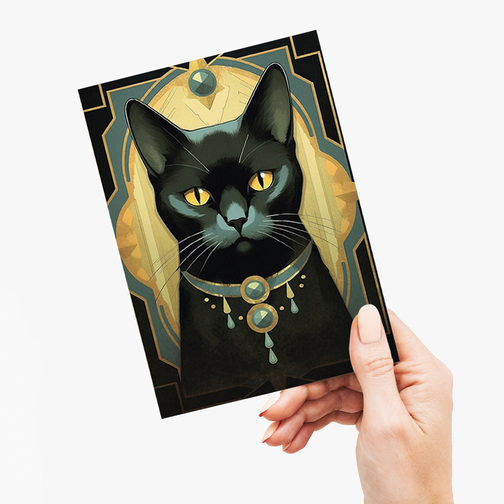 Elegant black cat I - Greeting Card