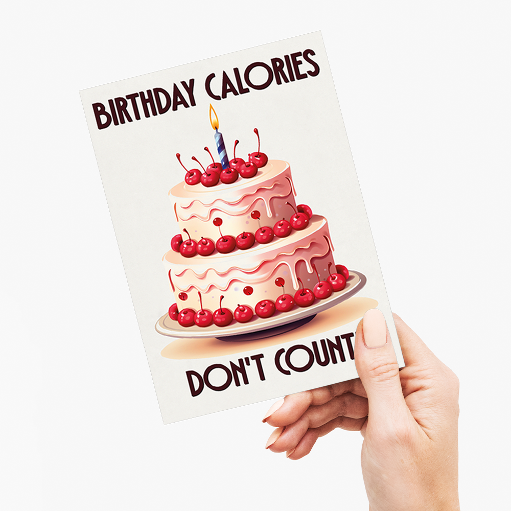 Birthday calories don't count! Pink Cake (Art Deco) - Greeting Card