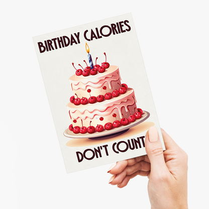 Birthday calories don't count! Pink Cake (Art Deco) - Greeting Card