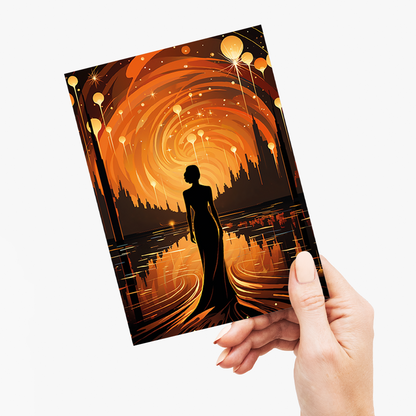 Elegant woman walking - Greeting Card