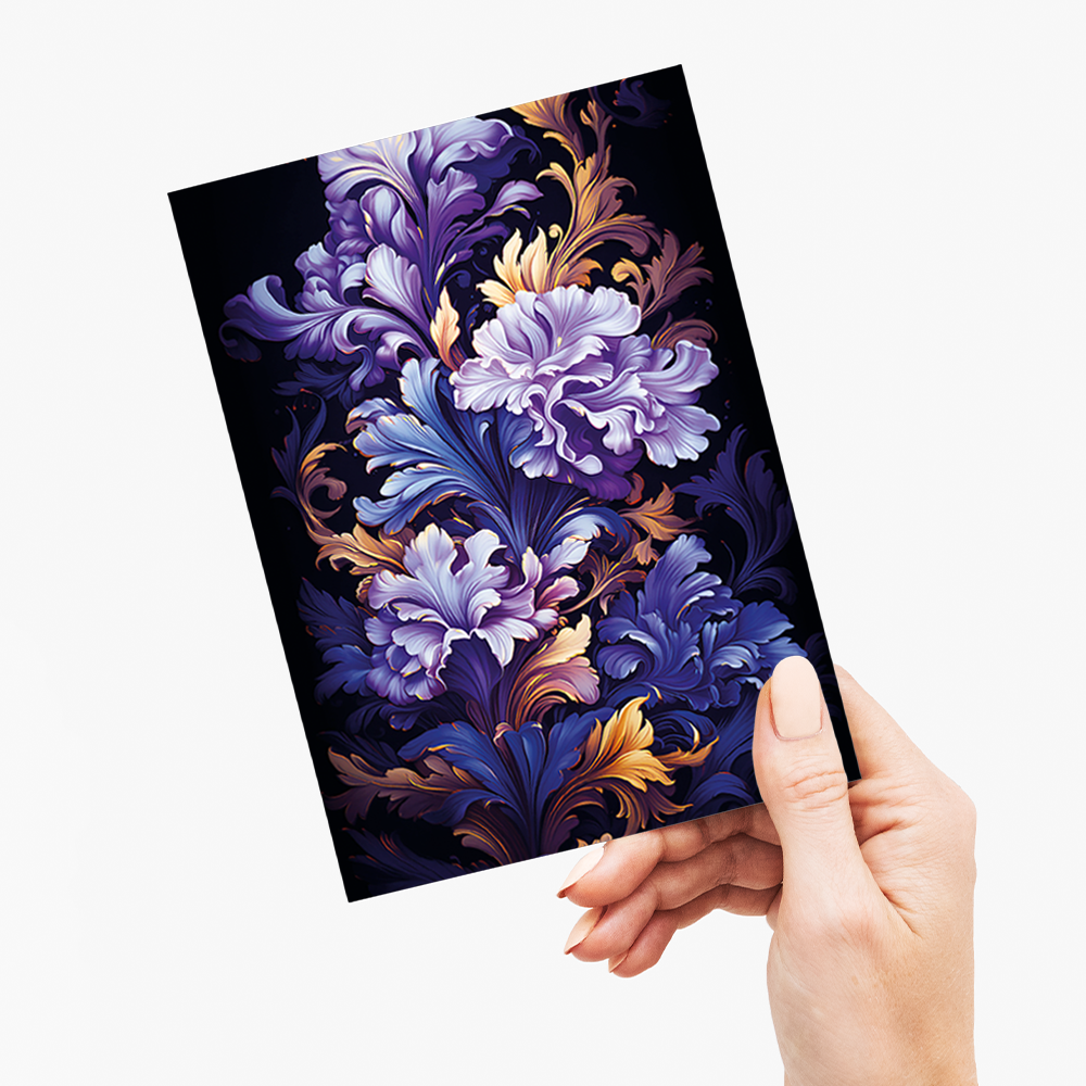Purple flower art deco pattern - Greeting Card