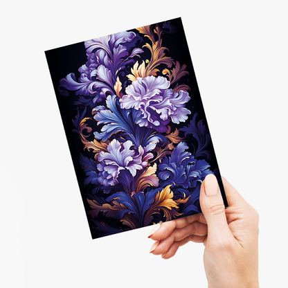 Purple flower art deco pattern - Greeting Card