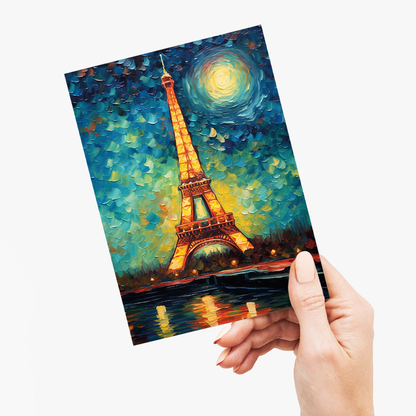 Eiffel tower during the night in Van Gogh style - Greeting Card