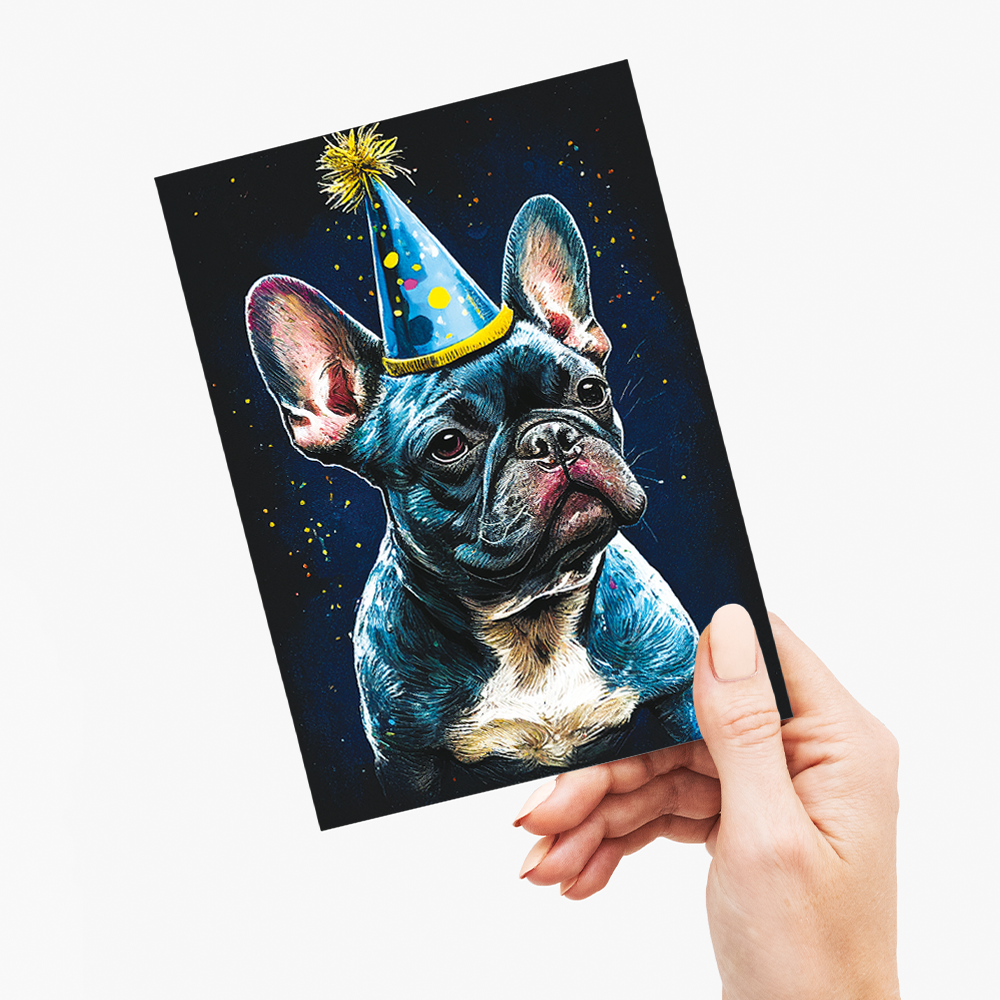 French bulldog with party hat in Van Gogh style - Greeting Card