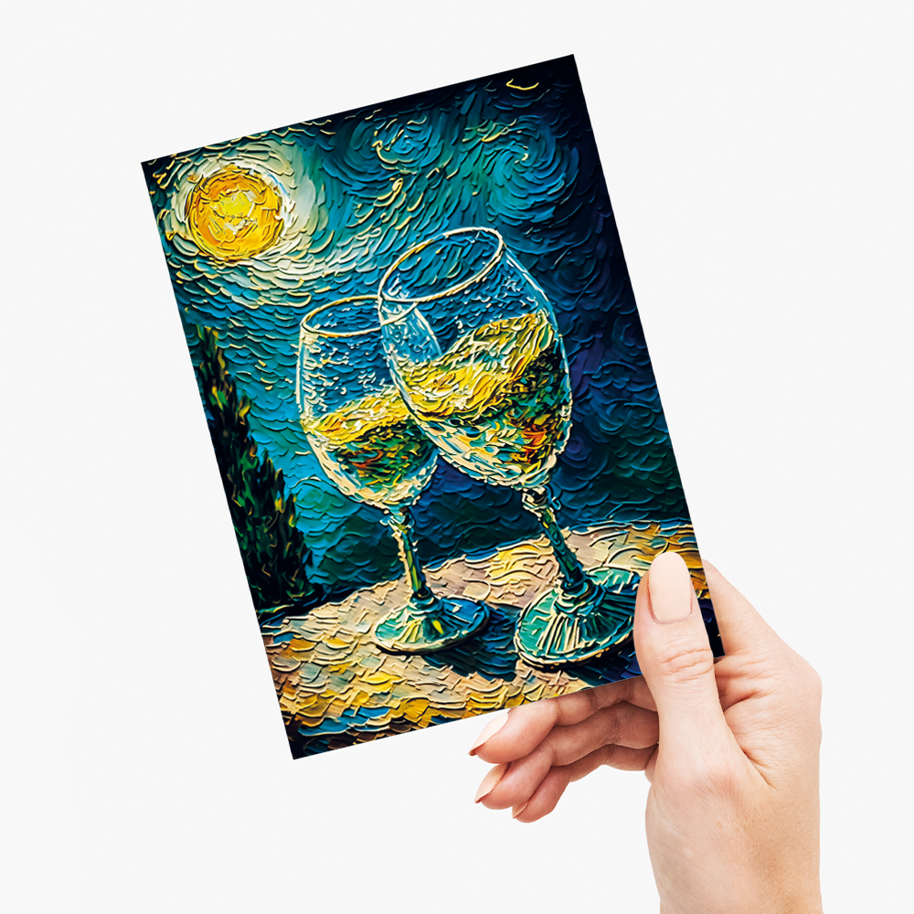 Champagne glasses toasting in Van Gogh style - Greeting Card