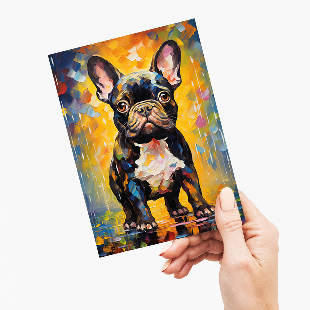 French bulldog puppy colorful painting - Greeting Card