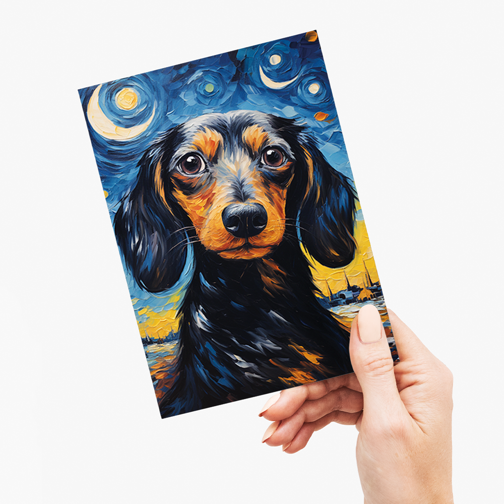 Dachshund and the starry night - Greeting Card