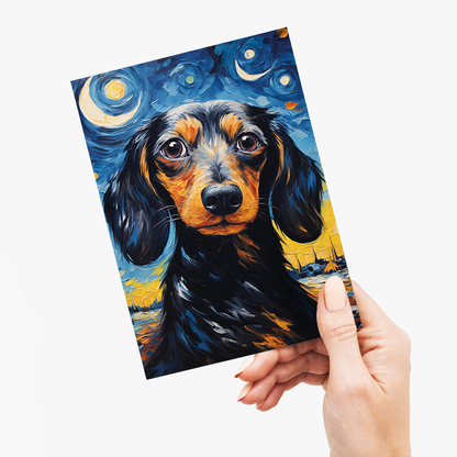 Dachshund and the starry night - Greeting Card