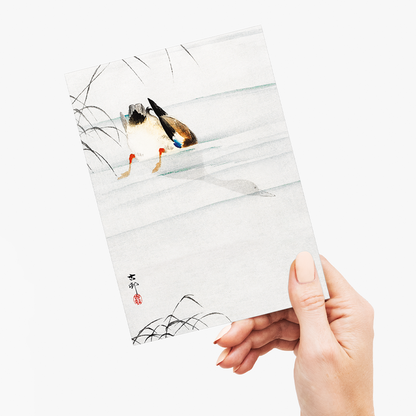 Mallard, the head under water By Ohara Koson - Greeting Card