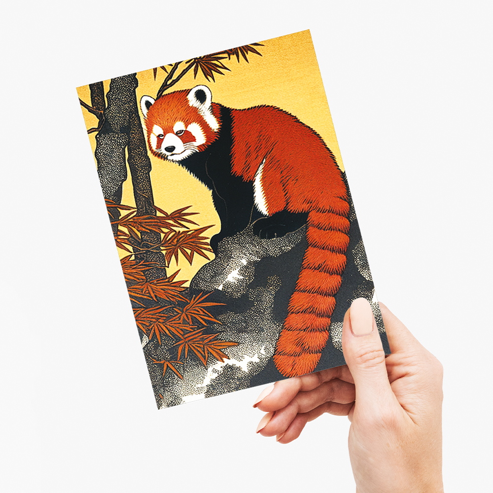 Red panda on a maple tree - Greeting Card