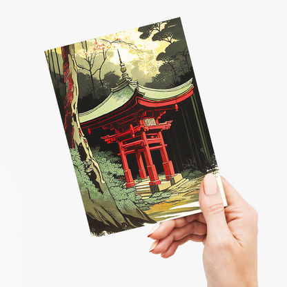 Red shrine in the forest - Greeting Card