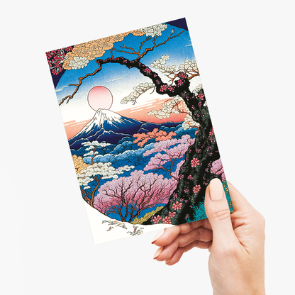 Colorful trees with mount fuji - Greeting Card