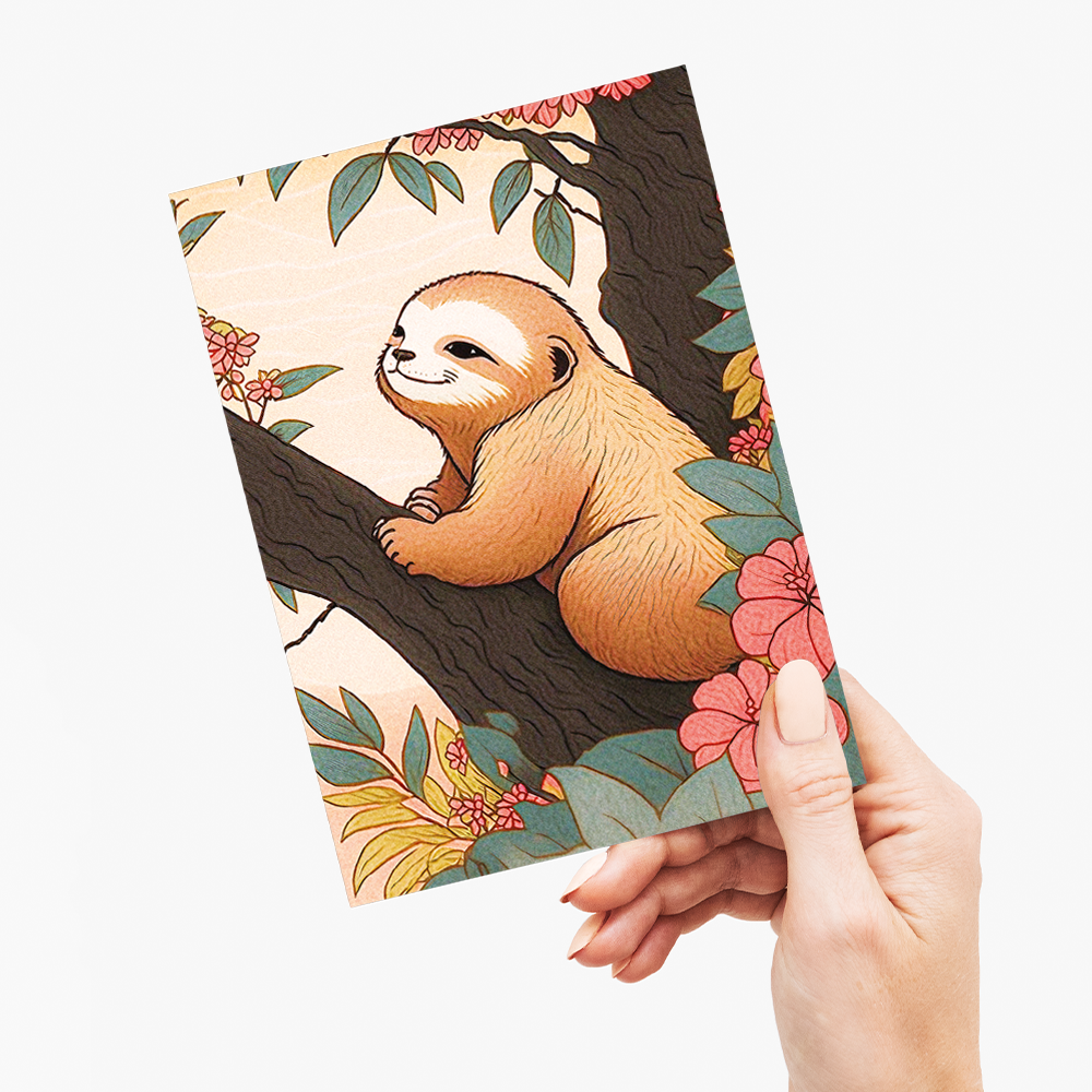 Sloth in a blossom tree - Greeting Card