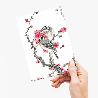 Pine Bunting and Plum Tree By Numata Kashu - Greeting Card