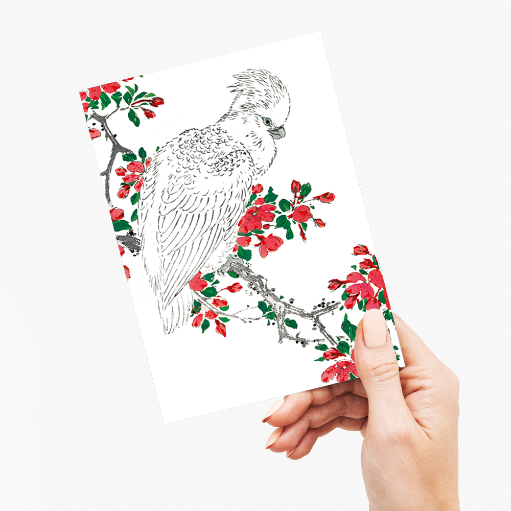 Parrot and Pyrus spectabilis By Numata Kashu - Greeting Card