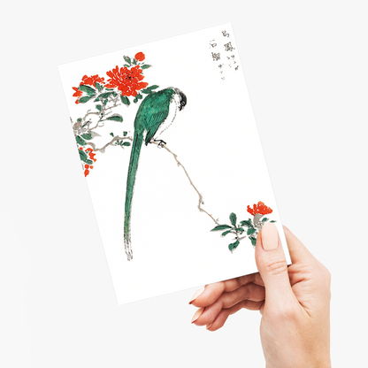 Japanese Long-tailed Tit and Pomegranate By Numata Kashu - Greeting Card